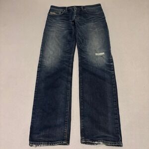 Diesel Buster Mens Regular Slim Tapered Size 30 Dark Wash Distressed Jeans